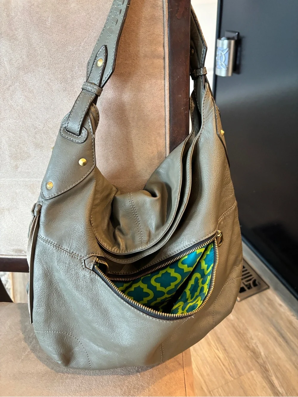 Fringed B’ Makowsky Leather Hobo Bag in gray